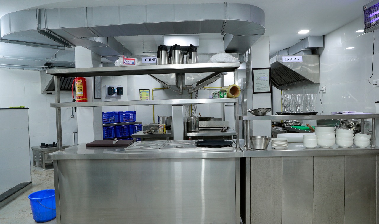 Commercial stainless-steel hotel kitchen stations